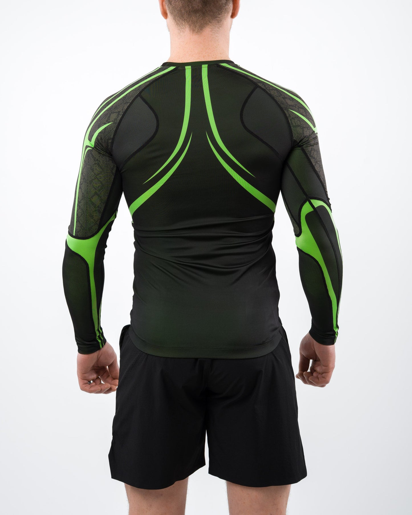 Evolution Long Sleeve Rashguard in Black & Green for BJJ
