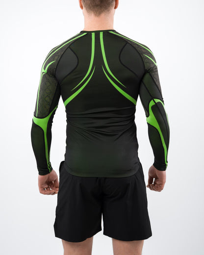 Evolution Long Sleeve Rashguard in Black & Green for BJJ