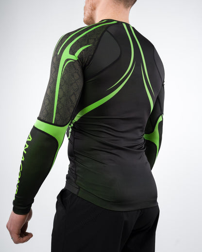 Evolution Long Sleeve Rashguard in Black & Green for BJJ