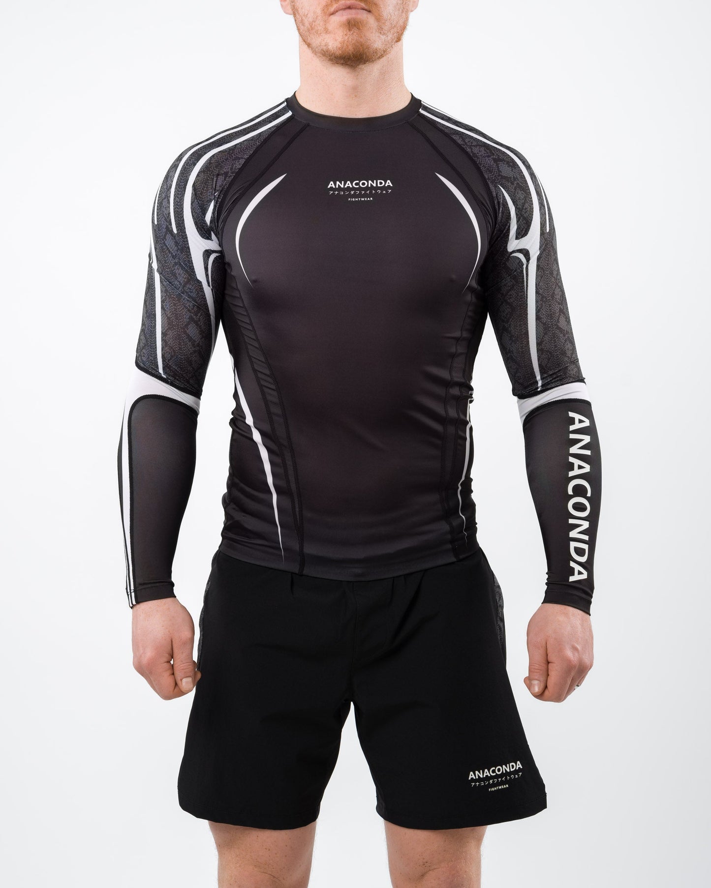 Long Sleeve Fighter Rashguard Black White for MMA Training