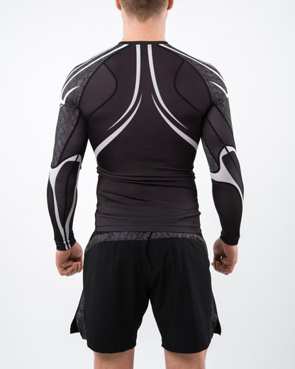 Long Sleeve Fighter Rashguard Black White for MMA Training