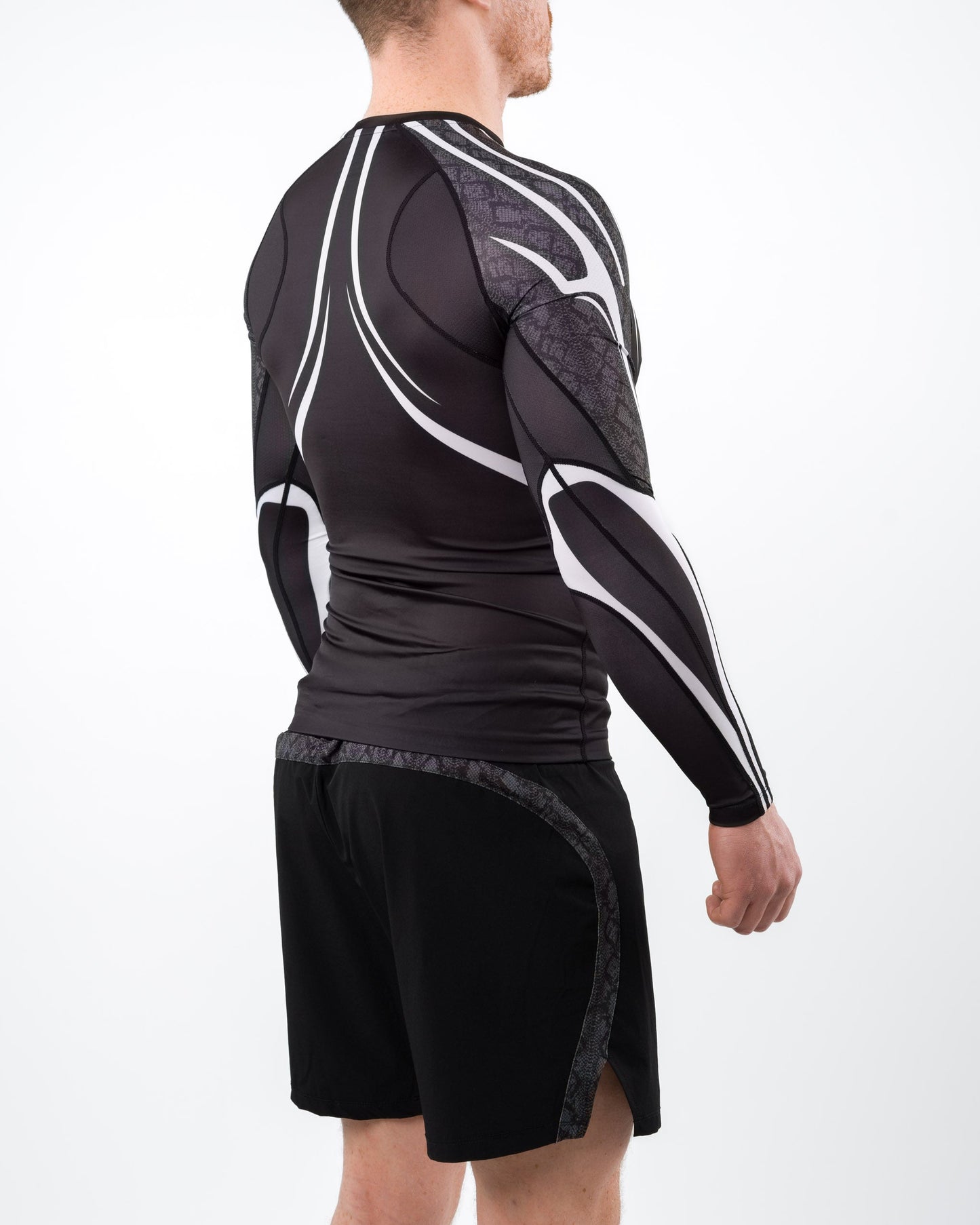 Long Sleeve Fighter Rashguard Black White for MMA Training