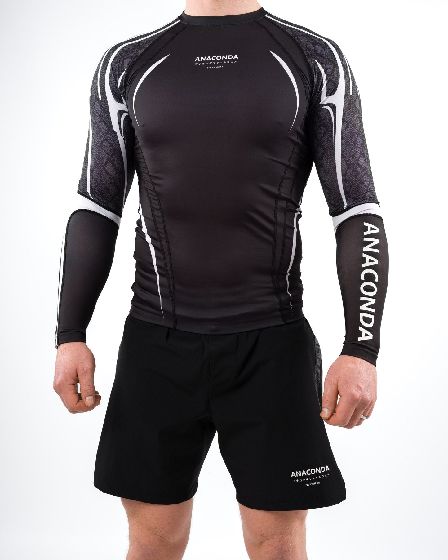 Long Sleeve Fighter Rashguard Black White for MMA Training
