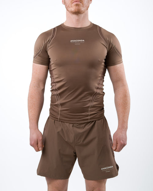 Short Sleeve Fighter Rashguard in Brown for MMA Training