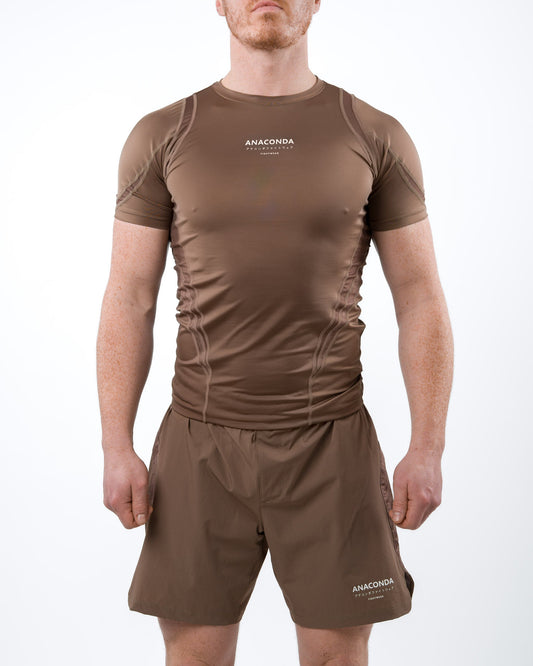 Short Sleeve Fighter Rashguard in Brown for MMA Training