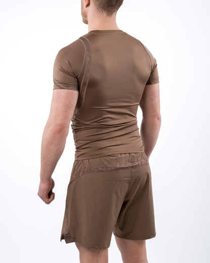 Short Sleeve Fighter Rashguard in Brown for MMA Training