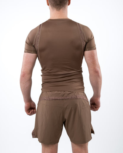 Short Sleeve Fighter Rashguard in Brown for MMA Training