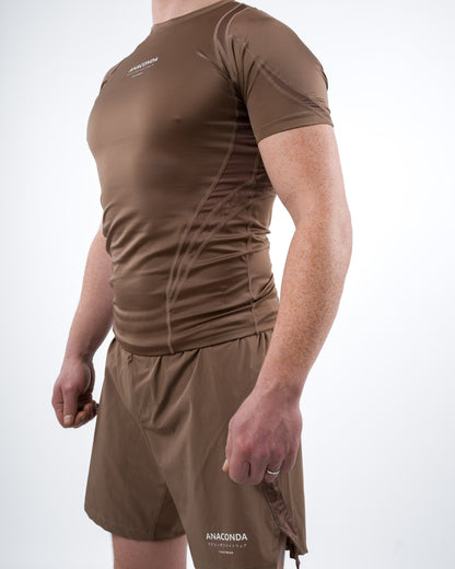 Short Sleeve Fighter Rashguard in Brown for MMA Training